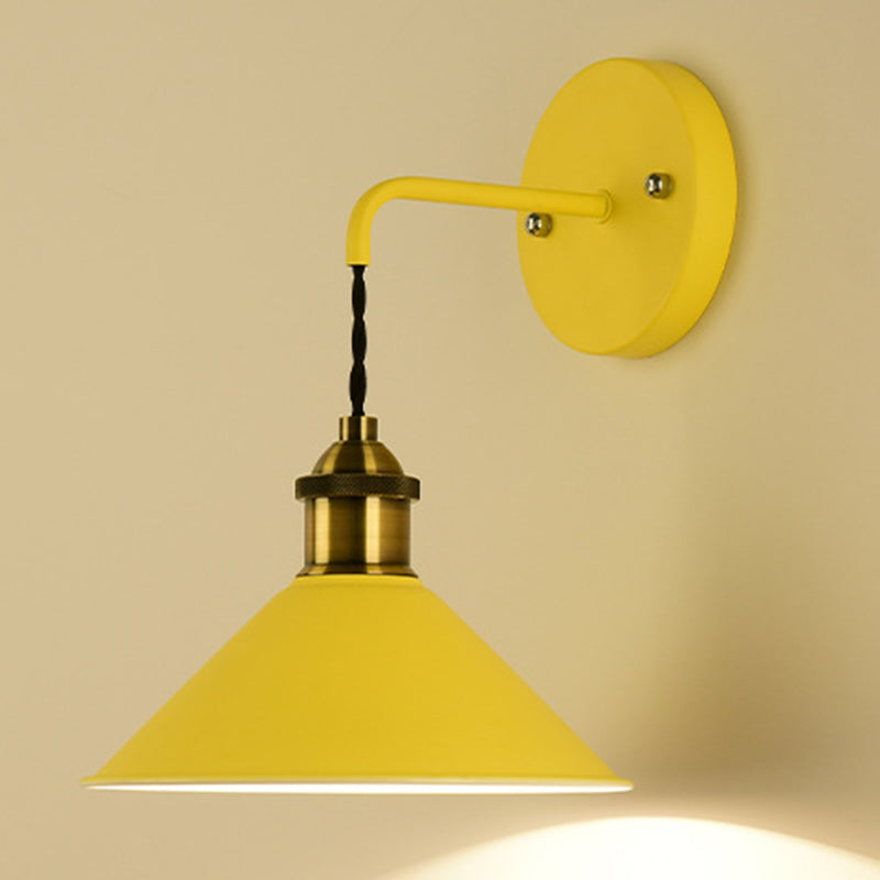 Contemporary Scandinavian Macaron Iron Conical 1-Light Wall Sconce Lamp For Living Room