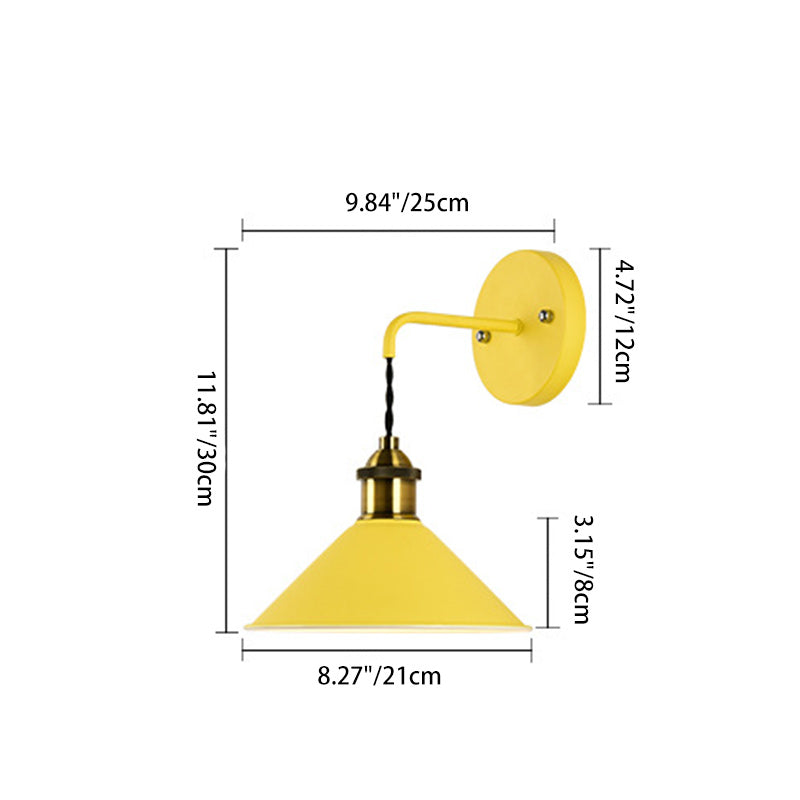 Contemporary Scandinavian Macaron Iron Conical 1-Light Wall Sconce Lamp For Living Room