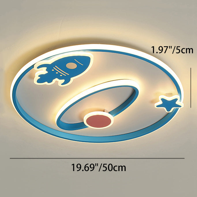 Contemporary Creative Cartoon Space Rocket Iron Acrylic LED Flush Mount Ceiling Light For Bedroom