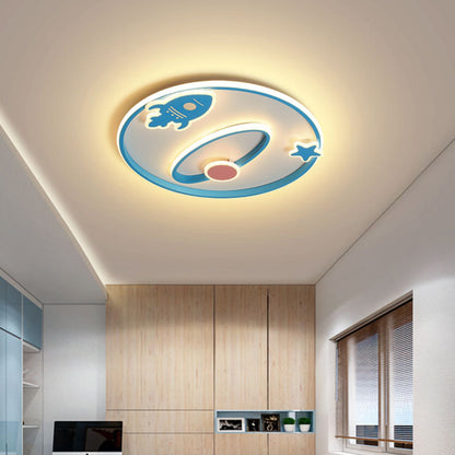 Contemporary Creative Cartoon Space Rocket Iron Acrylic LED Flush Mount Ceiling Light For Bedroom