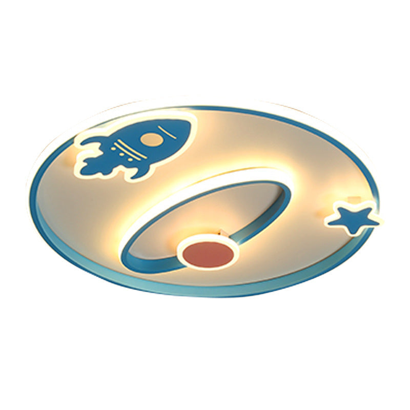 Contemporary Creative Cartoon Space Rocket Iron Acrylic LED Flush Mount Ceiling Light For Bedroom