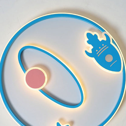 Contemporary Creative Cartoon Space Rocket Iron Acrylic LED Flush Mount Ceiling Light For Bedroom