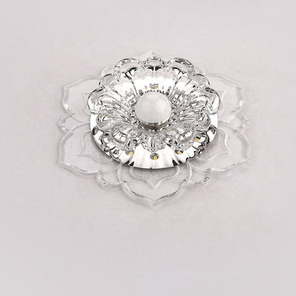 Contemporary Luxury Floral Dazzling Crystal Acrylic LED Flush Mount Ceiling Light For Hallway