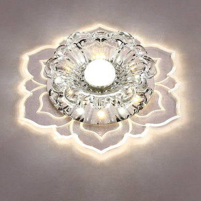 Contemporary Luxury Floral Dazzling Crystal Acrylic LED Flush Mount Ceiling Light For Hallway