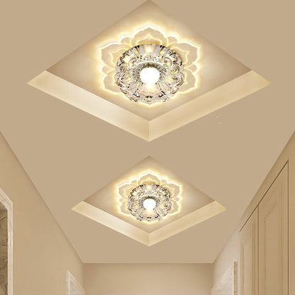 Contemporary Luxury Floral Dazzling Crystal Acrylic LED Flush Mount Ceiling Light For Hallway