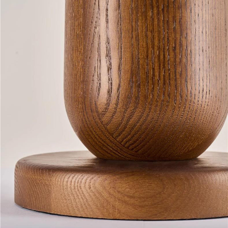 Traditional Colonial Plaid Fabric Round Shade Solid Wood Column Base 1-Light Table Lamp For Bedroom
