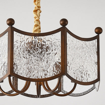 Traditional French Corrugated Ripple Glass Shade Hardware 5-Light Chandelier For Living Room