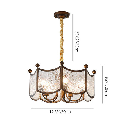 Traditional French Corrugated Ripple Glass Shade Hardware 5-Light Chandelier For Living Room