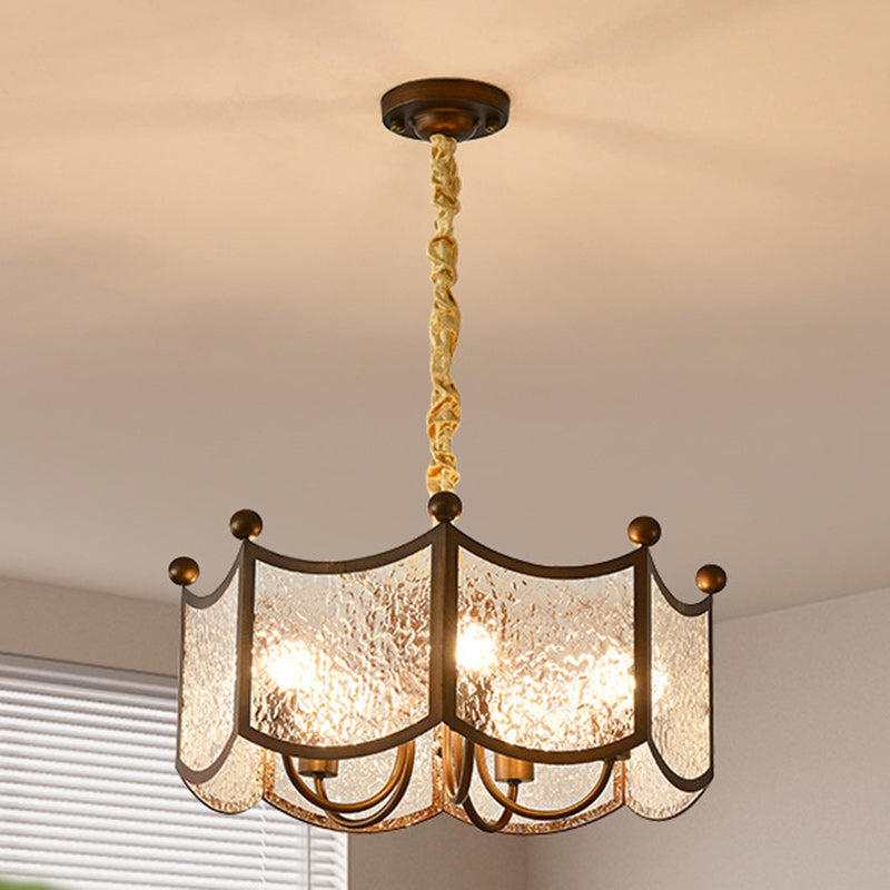 Traditional French Corrugated Ripple Glass Shade Hardware 5-Light Chandelier For Living Room