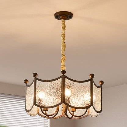 Traditional French Corrugated Ripple Glass Shade Hardware 5-Light Chandelier For Living Room