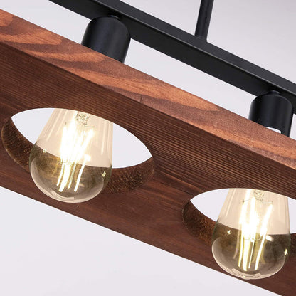 Traditional Farmhouse Rectangular Solid Wood Iron 5-Light Island Light Chandelier For Living Room