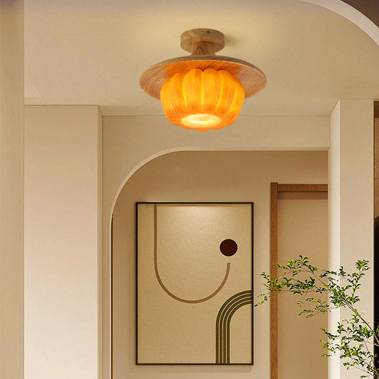 Contemporary Creative Resin Pumpkin PE Shade 1-Light Semi-Flush Mount Ceiling Light For Living Room