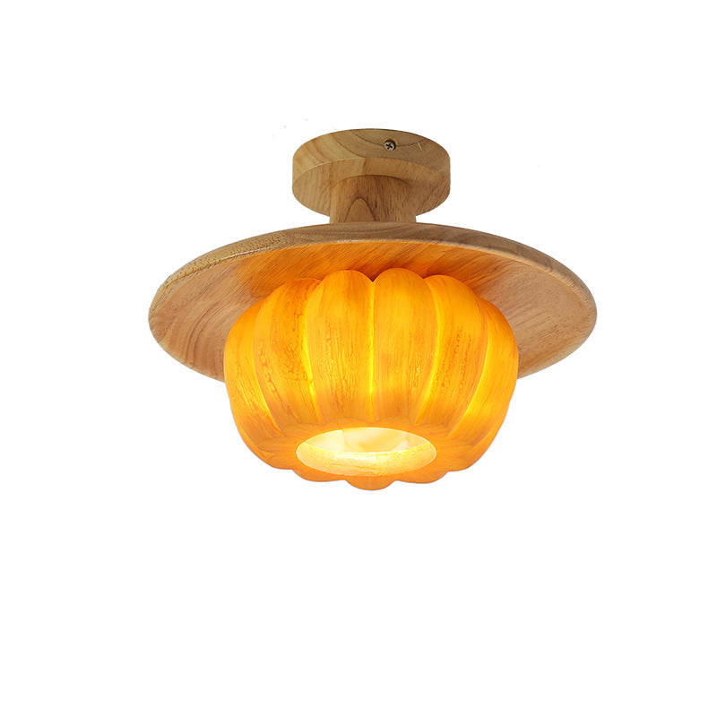 Contemporary Creative Resin Pumpkin PE Shade 1-Light Semi-Flush Mount Ceiling Light For Living Room