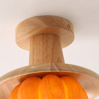 Contemporary Creative Resin Pumpkin PE Shade 1-Light Semi-Flush Mount Ceiling Light For Living Room
