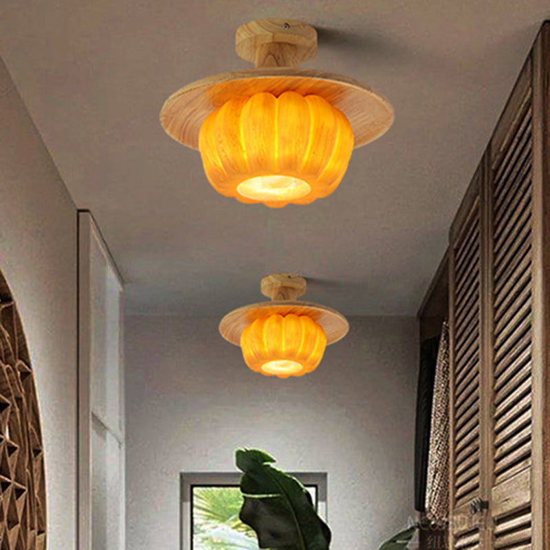 Contemporary Creative Resin Pumpkin PE Shade 1-Light Semi-Flush Mount Ceiling Light For Living Room