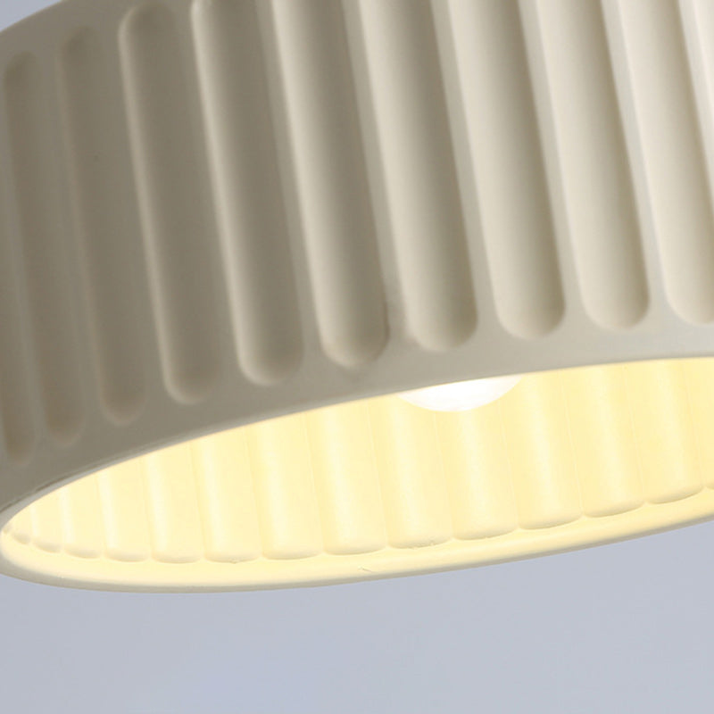 Contemporary Scandinavian Fluted Resin Cylinder Shade Iron 1-Light Pendant Light For Living Room