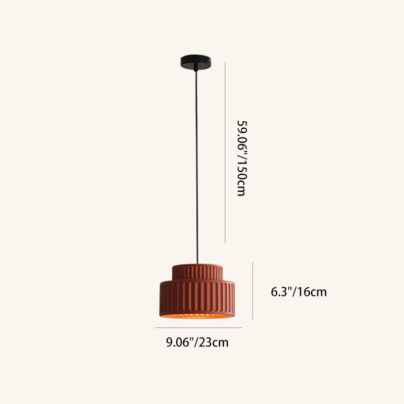 Contemporary Scandinavian Fluted Resin Cylinder Shade Iron 1-Light Pendant Light For Living Room