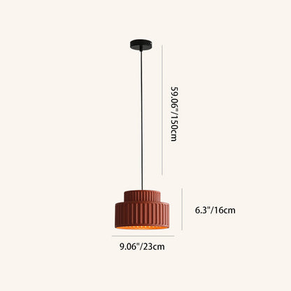 Contemporary Scandinavian Fluted Resin Cylinder Shade Iron 1-Light Pendant Light For Living Room