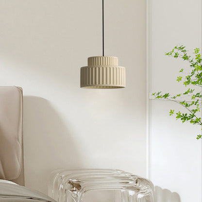 Contemporary Scandinavian Fluted Resin Cylinder Shade Iron 1-Light Pendant Light For Living Room
