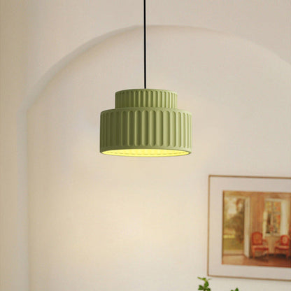 Contemporary Scandinavian Fluted Resin Cylinder Shade Iron 1-Light Pendant Light For Living Room