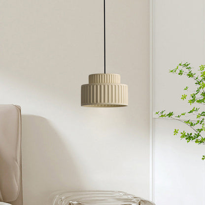 Contemporary Scandinavian Fluted Resin Cylinder Shade Iron 1-Light Pendant Light For Living Room