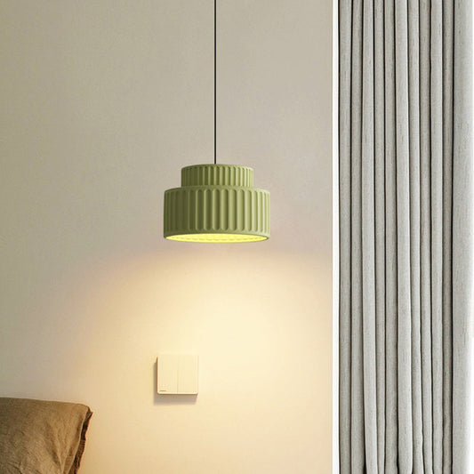 Contemporary Scandinavian Fluted Resin Cylinder Shade Iron 1-Light Pendant Light For Living Room