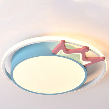 Contemporary Nordic Crown Iron Acrylic Round LED Flush Mount Ceiling Light For Living Room