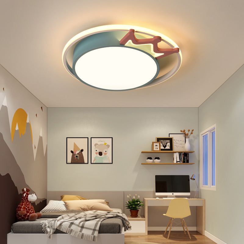 Contemporary Nordic Crown Iron Acrylic Round LED Flush Mount Ceiling Light For Living Room