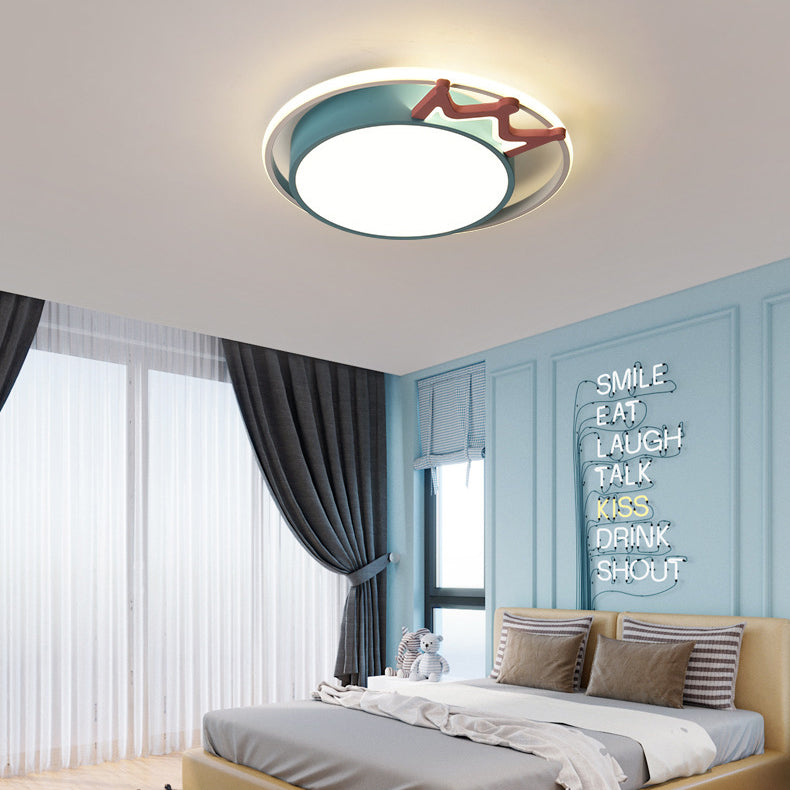 Contemporary Nordic Crown Iron Acrylic Round LED Flush Mount Ceiling Light For Living Room