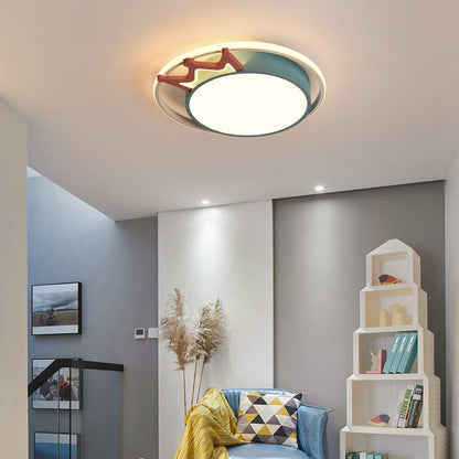 Contemporary Nordic Crown Iron Acrylic Round LED Flush Mount Ceiling Light For Living Room