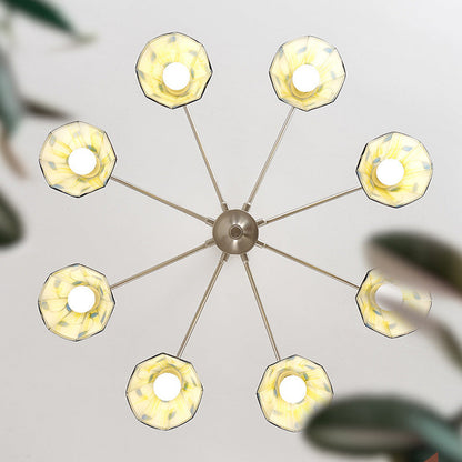 Traditional Tiffany Stained Glass Flower Shade Iron Solid Wood 5-Light Chandelier For Living Room