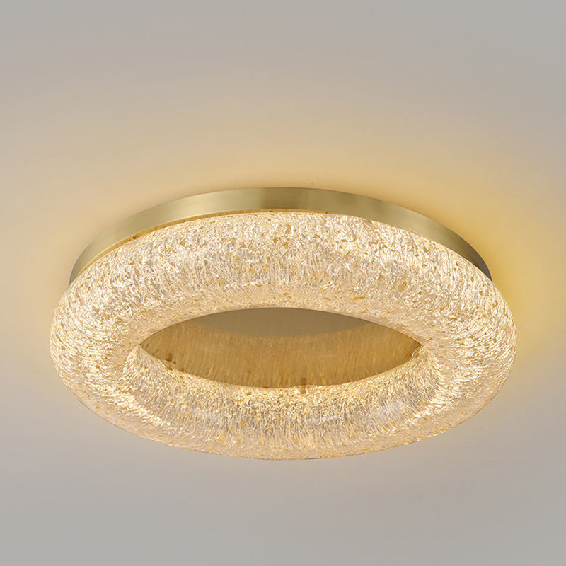 Contemporary Luxury Gold Leaf Resin Finish Copper Ring LED Flush Mount Ceiling Light For Living Room