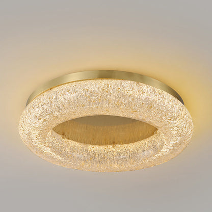 Contemporary Luxury Gold Leaf Resin Finish Copper Ring LED Flush Mount Ceiling Light For Living Room