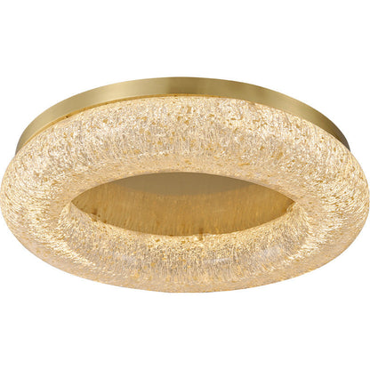 Contemporary Luxury Gold Leaf Resin Finish Copper Ring LED Flush Mount Ceiling Light For Living Room