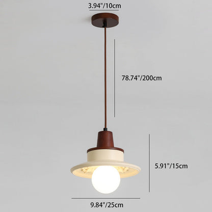 Modern Transitional Solid Wood Semicircle Carving Resin Shade 1-Light Pendant Light For Living Room