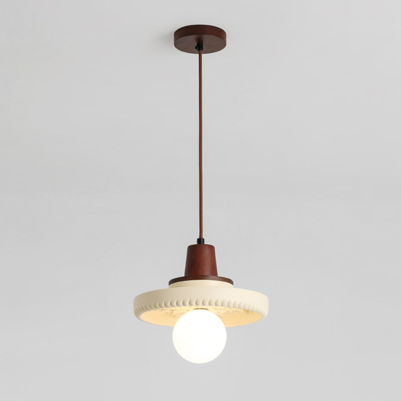 Modern Transitional Solid Wood Semicircle Carving Resin Shade 1-Light Pendant Light For Living Room