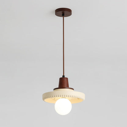 Modern Transitional Solid Wood Semicircle Carving Resin Shade 1-Light Pendant Light For Living Room