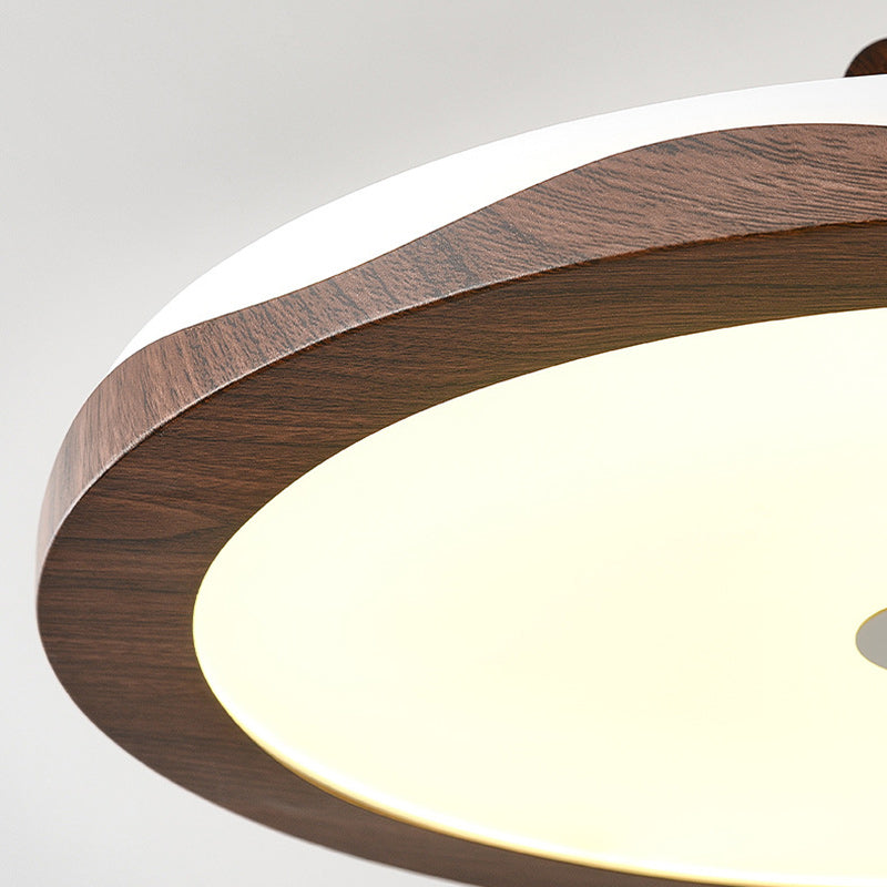 Traditional French Iron Faux Woodgrain Acrylic Crown Shade LED Semi-Flush Mount Ceiling Light For Living Room