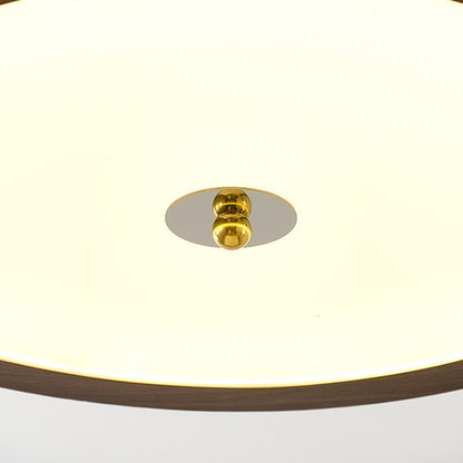 Traditional French Iron Faux Woodgrain Acrylic Crown Shade LED Semi-Flush Mount Ceiling Light For Living Room