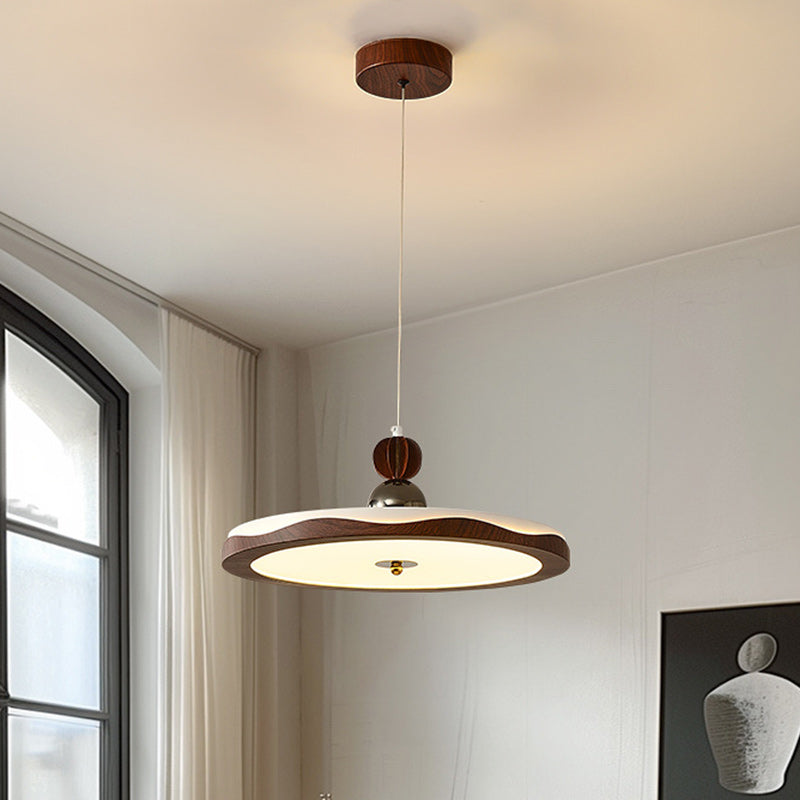 Traditional French Iron Faux Woodgrain Acrylic Crown Shade LED Pendant Light For Living Room