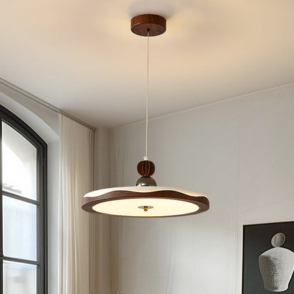 Traditional French Iron Faux Woodgrain Acrylic Crown Shade LED Pendant Light For Living Room