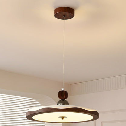 Traditional French Iron Faux Woodgrain Acrylic Crown Shade LED Pendant Light For Living Room