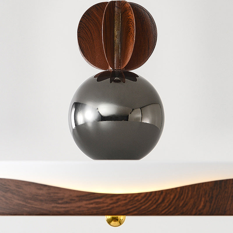 Traditional French Iron Faux Woodgrain Acrylic Crown Shade LED Pendant Light For Living Room