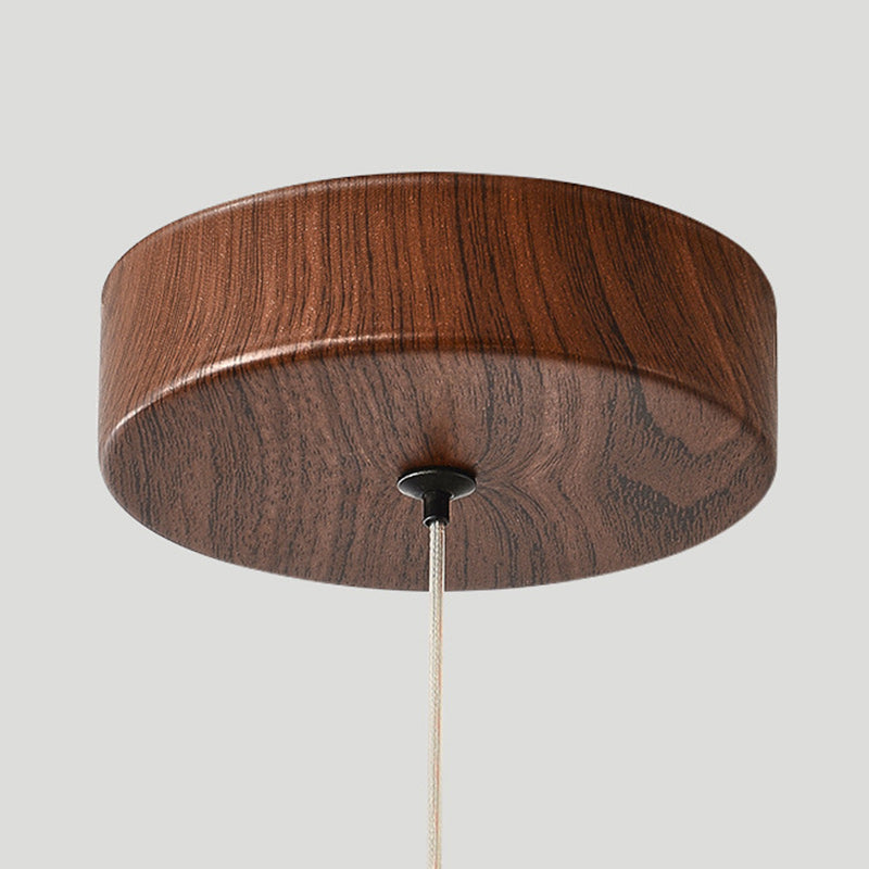Traditional French Iron Faux Woodgrain Acrylic Crown Shade LED Pendant Light For Living Room