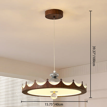 Traditional French Iron Faux Woodgrain Acrylic Crown Shade LED Pendant Light For Living Room