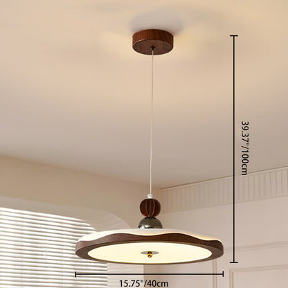 Traditional French Iron Faux Woodgrain Acrylic Crown Shade LED Pendant Light For Living Room