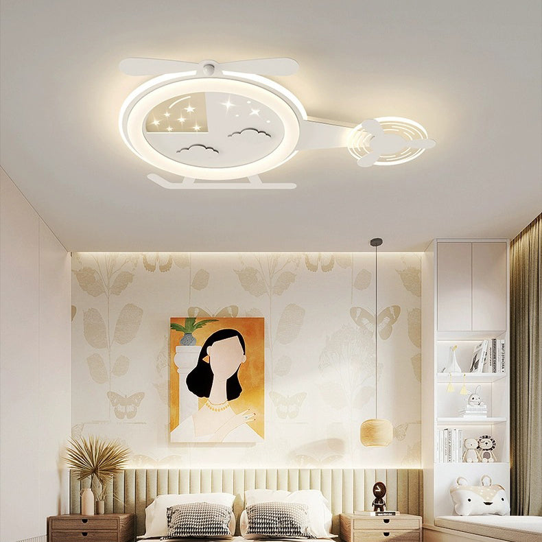 Contemporary Creative Cartoon Helicopter Iron Acrylic LED Flush Mount Ceiling Light Kid's Lighting For Living Room