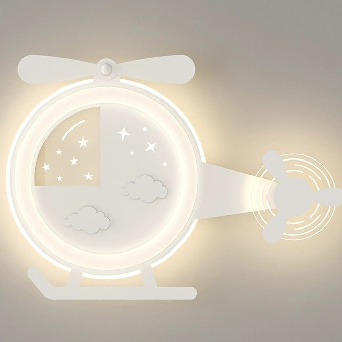 Contemporary Creative Cartoon Helicopter Iron Acrylic LED Flush Mount Ceiling Light Kid's Lighting For Living Room