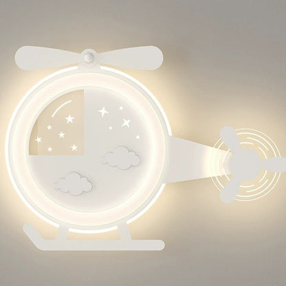 Contemporary Creative Cartoon Helicopter Iron Acrylic LED Flush Mount Ceiling Light Kid's Lighting For Living Room