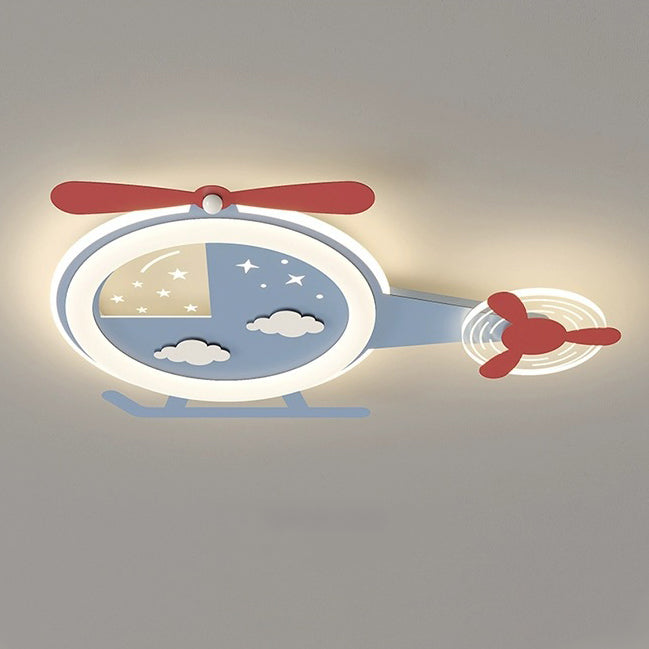 Contemporary Creative Cartoon Helicopter Iron Acrylic LED Flush Mount Ceiling Light Kid's Lighting For Living Room
